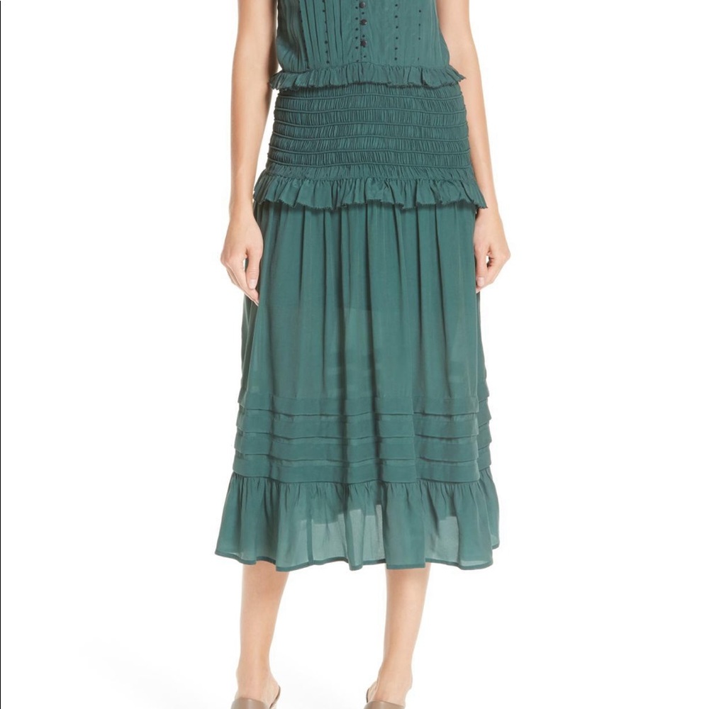 SEA azzedine green flutter sleeve smock midi dress - Picture 4 of 13